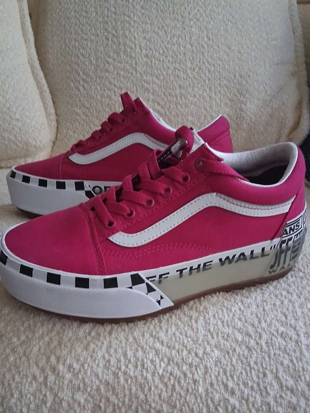 Vans Old Skool Stacked Plataform Logo Pink White Sneakers NEW
